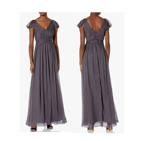 Minuet Women's Ruched Draped Sleeve Long Gown - Picture 1 of 7